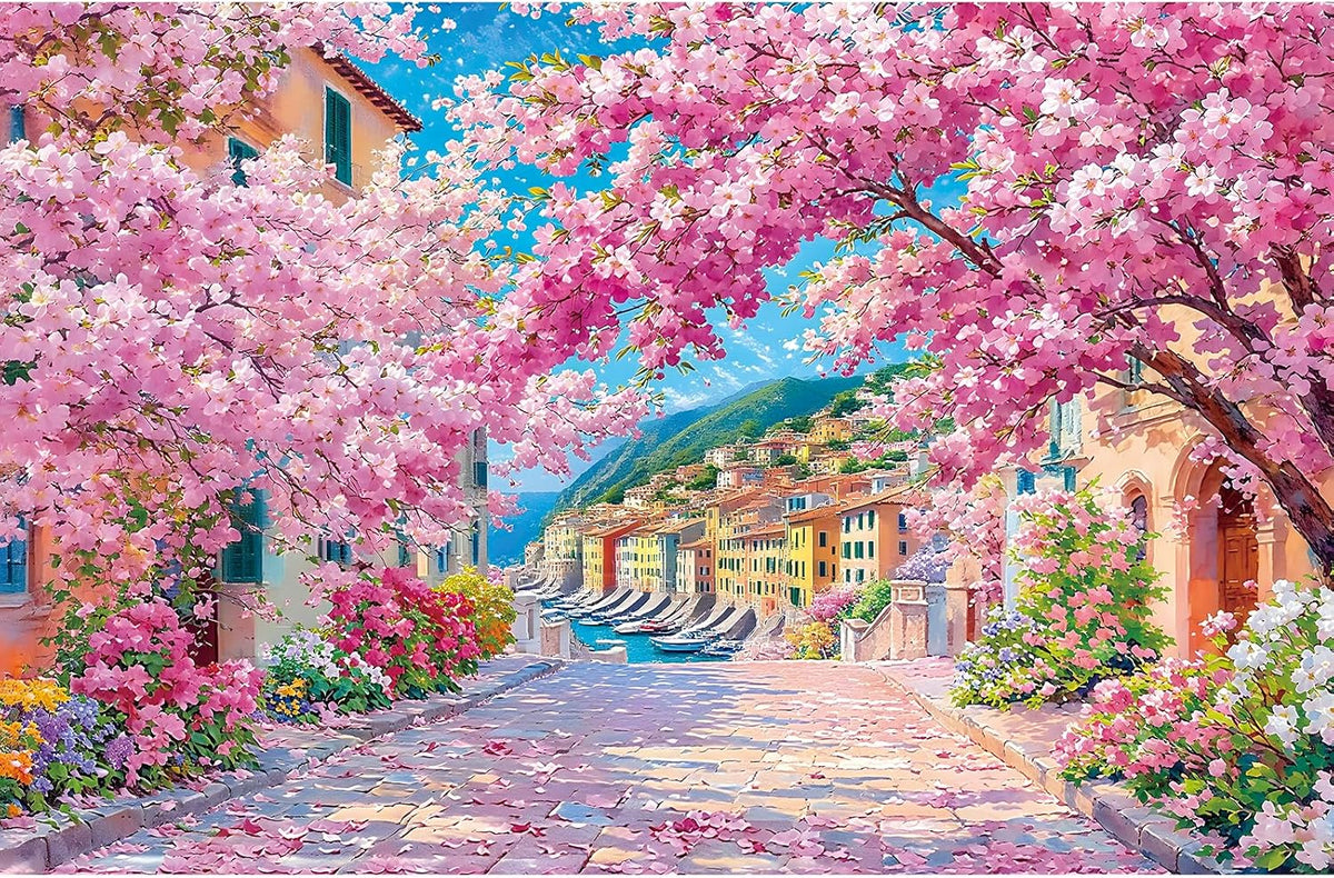 Vintage Paint Hummingbird Flower 500 Piece Puzzles for Adults - Pink-1000 Piece-cherry Blossom Cinque Terre / 27.5" X 19.7"