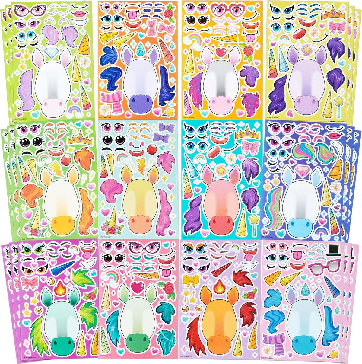 JOYIN 36 Sheets 9"x6" Make a face Stickers for Kids - Neo Unicorn