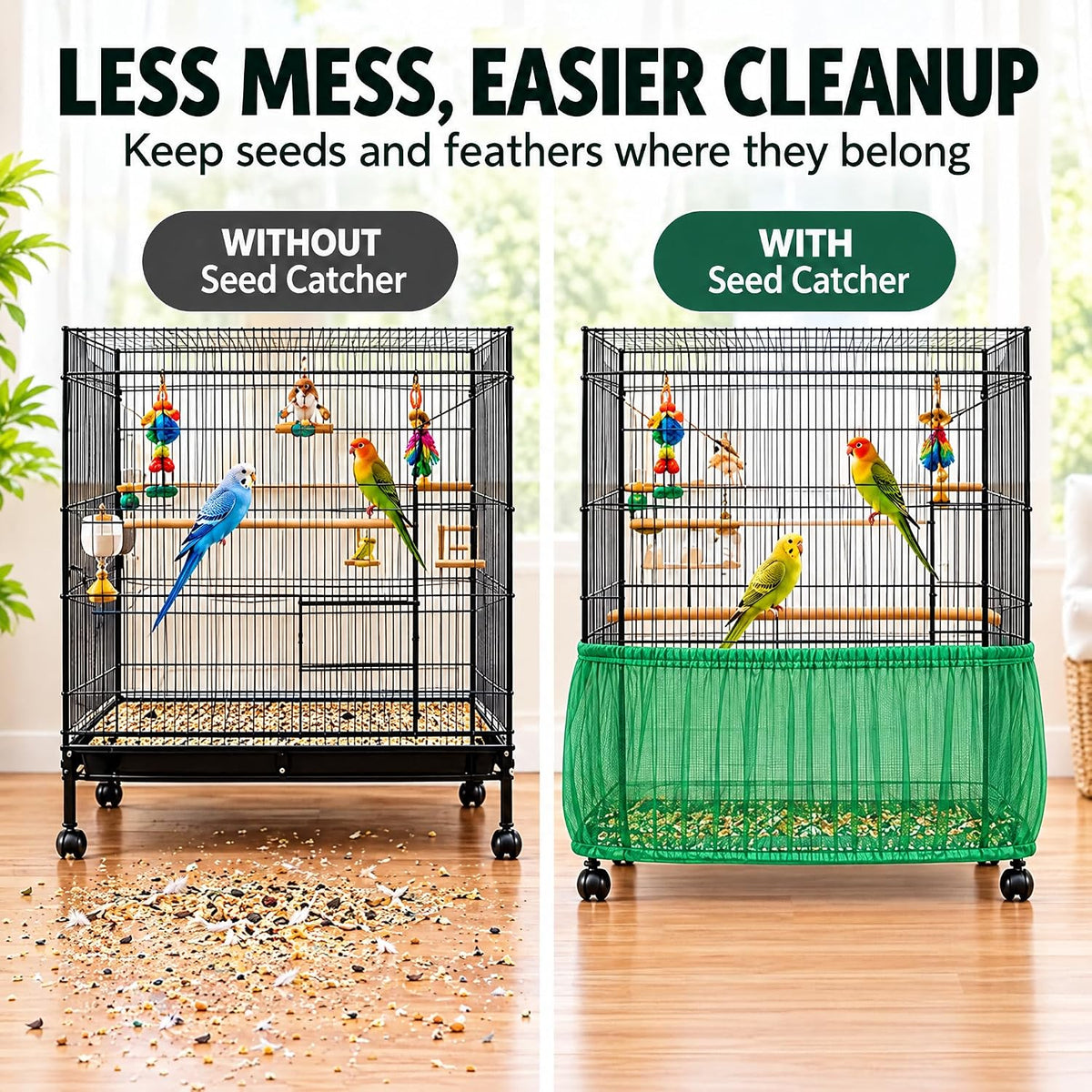 Bird Cage Net Cover Seed Catcher - Green / 118 x 15 Inch/ 300 x 37 cm - image 3