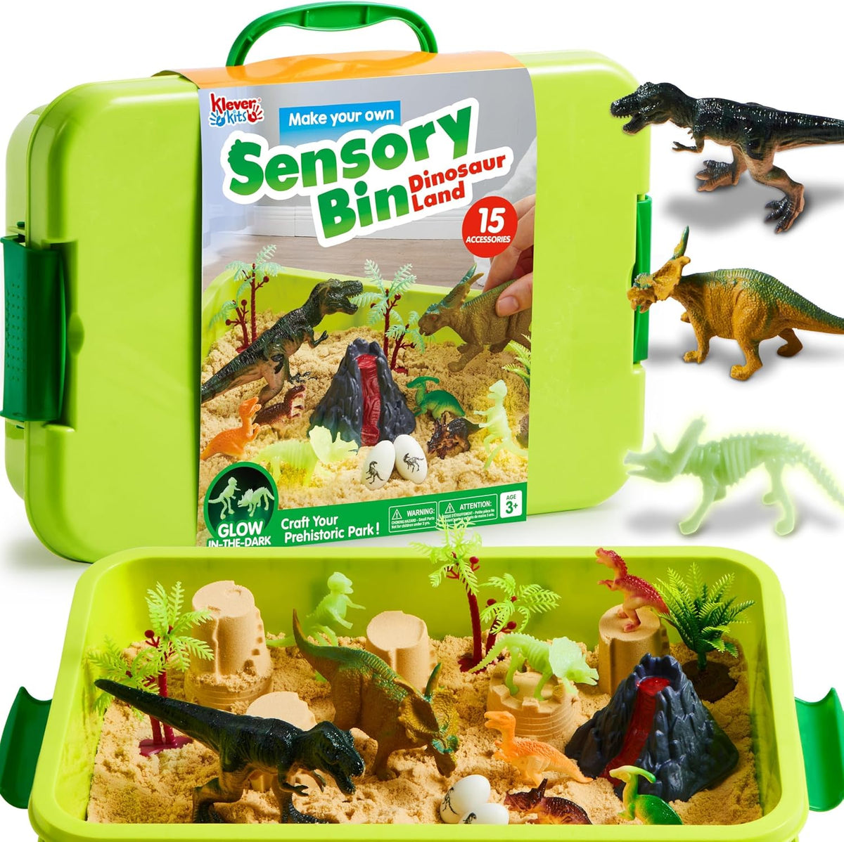 JOVA Klever Kits Construction Sensory Bin for kids Glow - Dinosaur