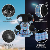 NESTROAD No Pull Dog Harness with Leash, Reflective No Choke Pet Vest Harness,Adjustable Soft Padded Dog Harness with Easy Control Handle for Large Dogs(Checkered Blue,X-Large)