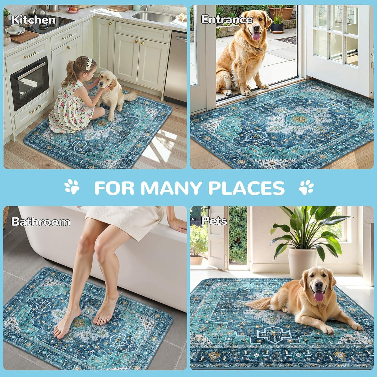 Lahome Botanical Washable Reusable Pee Pads for Dogs, 36x48 - Blue / 3FT x 4FT (Pack of 2) - image 3
