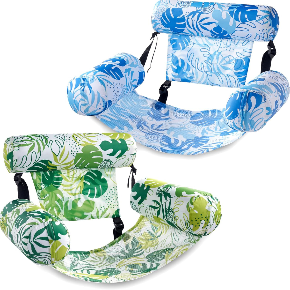SLOOSH Inflatable Pool Floats Adult - Green,Blue-Summer Leaves