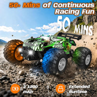 Remote Control Car All-Terrain 1:18 Rc Car with LED Lights 2 Batteries – Fun for Kids & Family - Green - image 3