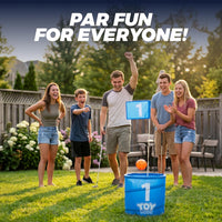 TOY Life backyard bucket golf game set with blue golf buckets, flag and golf balls on a lawn - view 11