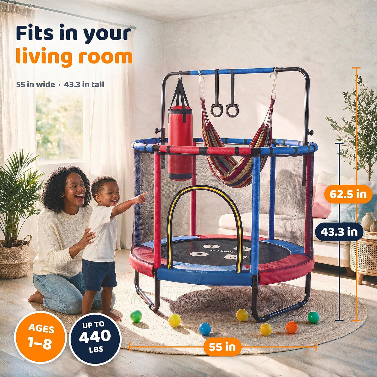 Happin 55’’ Trampoline for kids Safety Enclosure - Blue & Red / Adventure - image 2