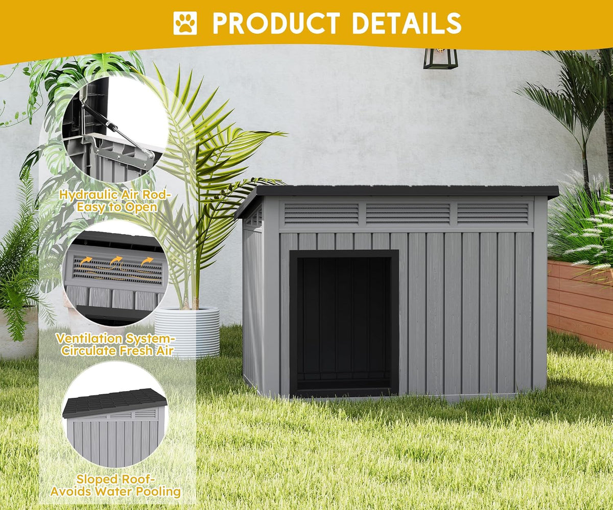 Fancyango Outdoor Dog House for Large Dogs - Grey / 32.1" L x 25.1" W x 24" H - image 3