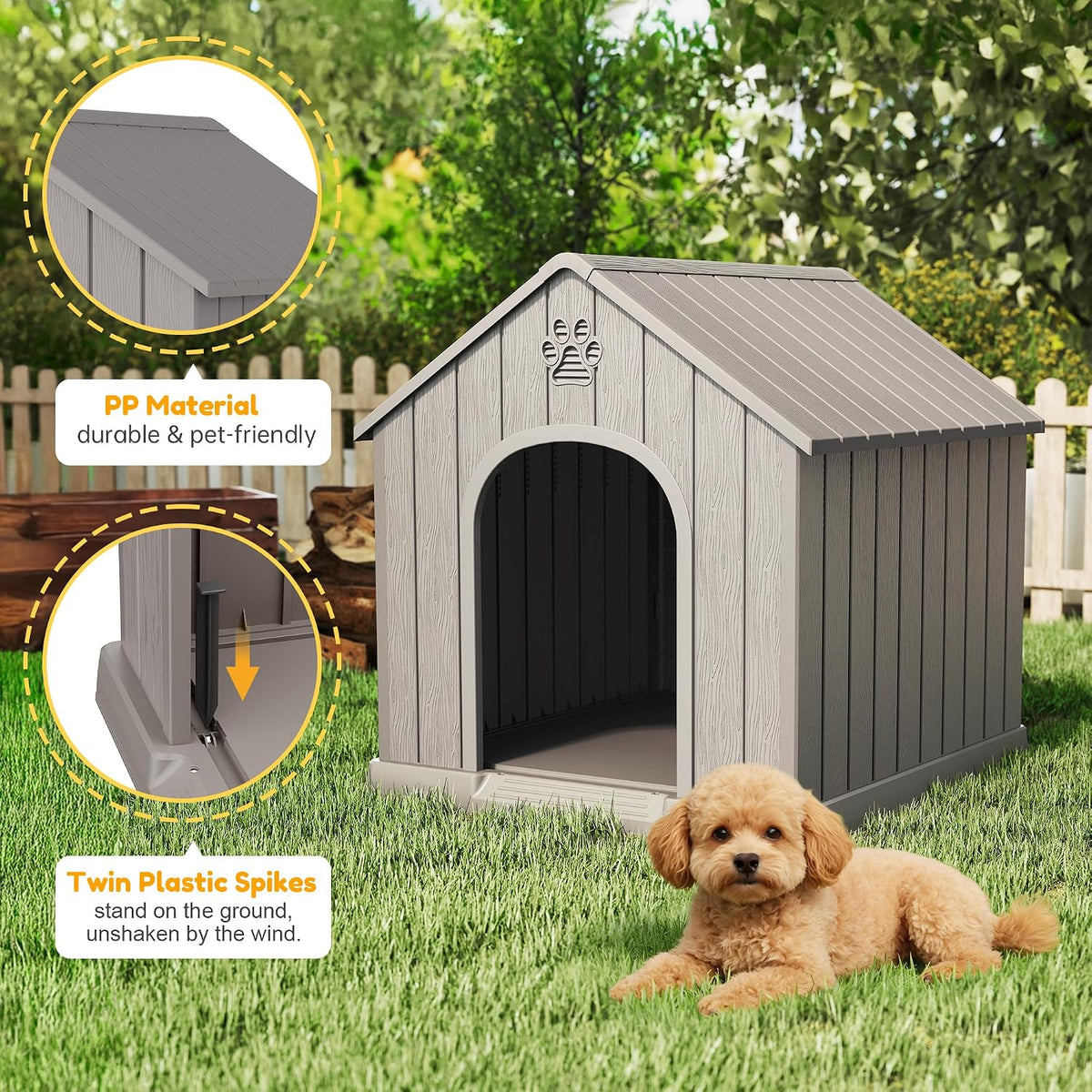 Fancyango Extra-Large Giant Dog House Outdoor Indoor for Large Dogs - Grey / 26.18''L × 24.02''W × 25.98''H - image 4