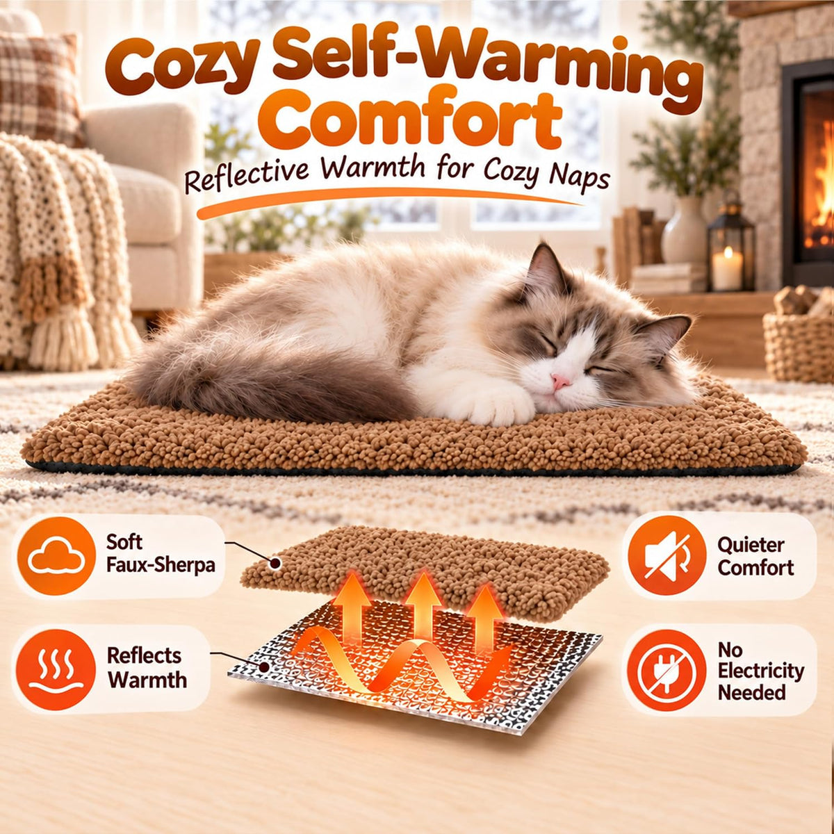 PatiencET Self Warming Cat Bed for Indoor Cats 18'' x 24'' - Khaki / 24*36 - image 4