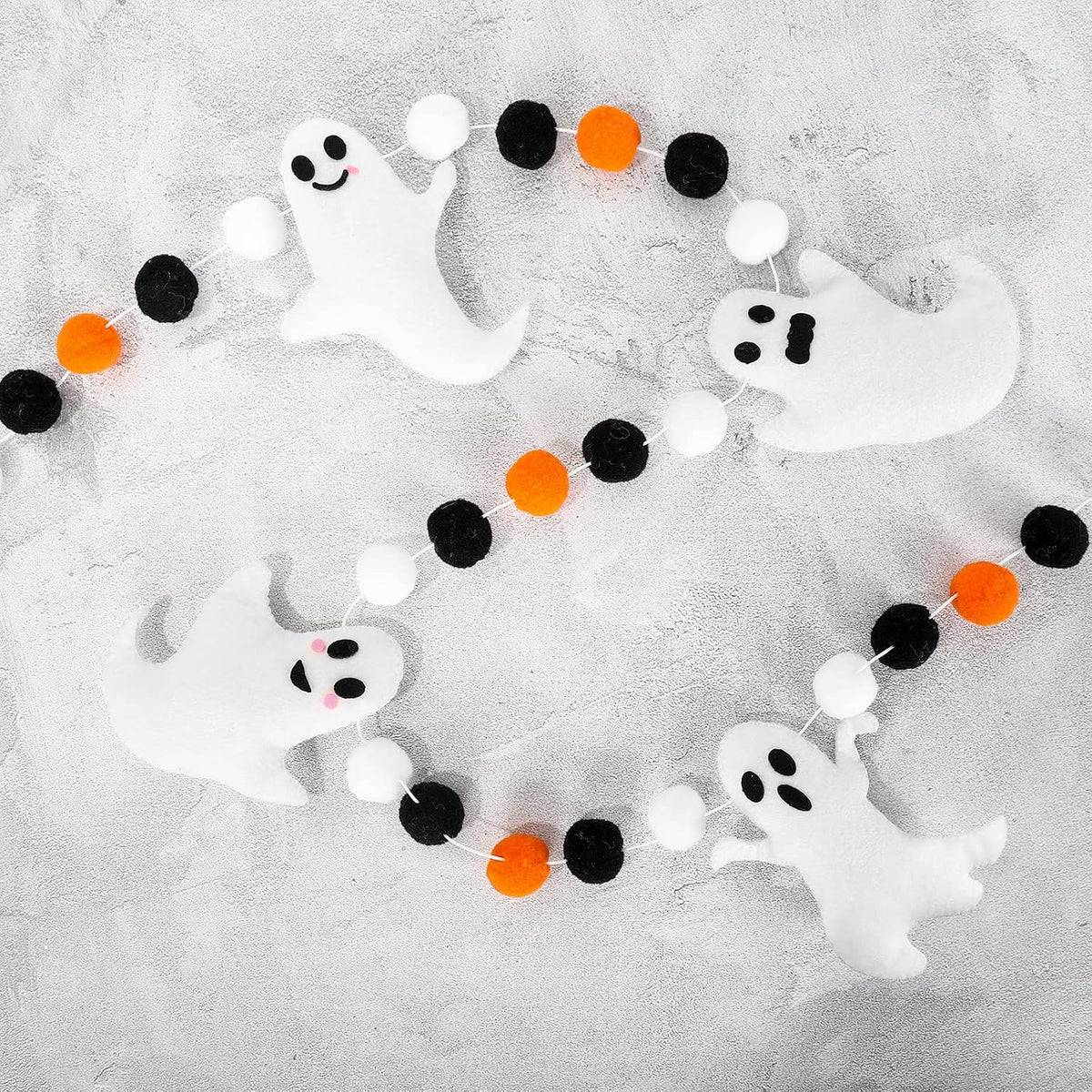 Whaline Halloween ghost felt banner with white ghosts in different expressions and black and orange  - view 2
