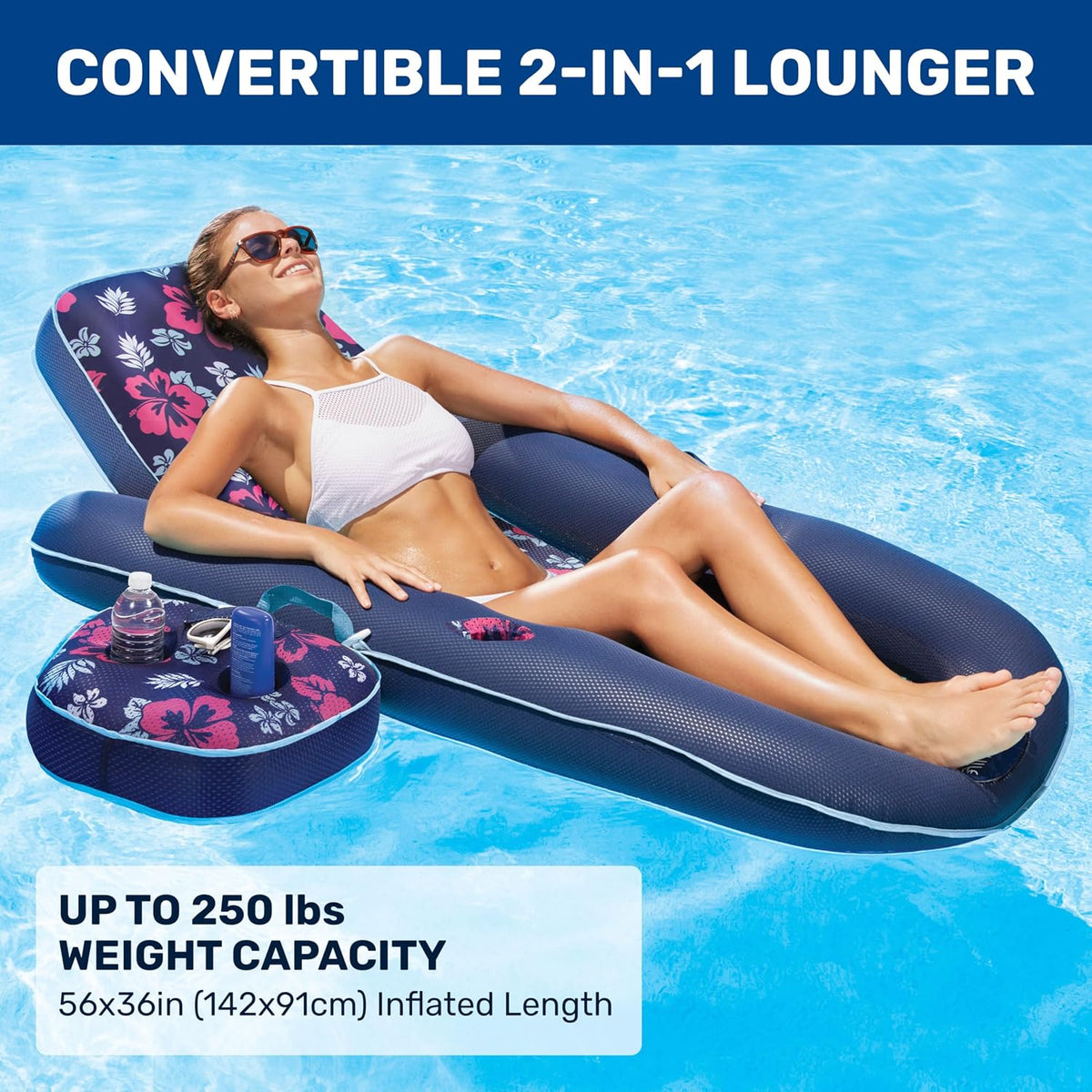 Aqua Campania Ultimate 2-in-1 Pool Float Lounge - One Size / Campania Navy Hibiscus - XLarge - image 2