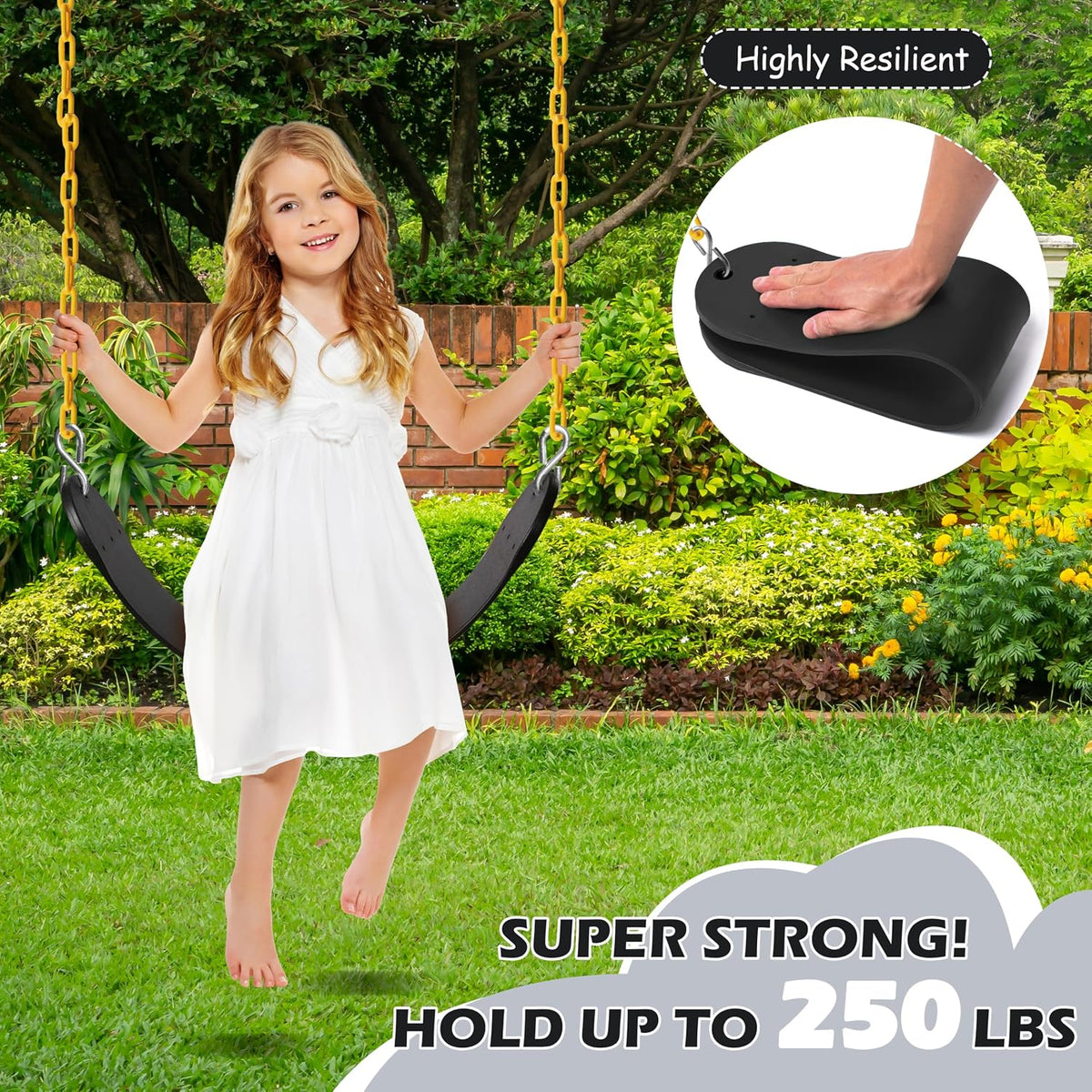 Sunnyglade 2PCS Swings Seats Heavy Duty with 66" Chain Support 250lb - Black / 2 - image 4