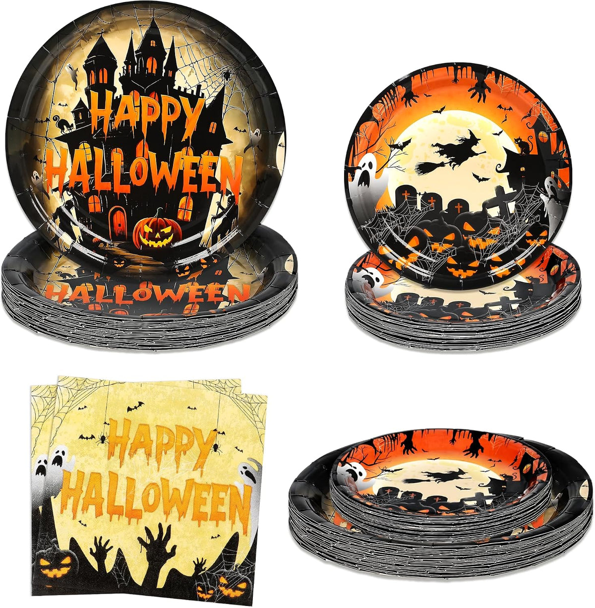 qonimi Halloween plates and napkins set, 75 piece disposable tableware - view 6