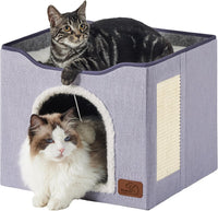 Bedsure Cat House Bed for Indoor Cats with Fluffy Ball and Scratch Pad - Cloud Purple / Single