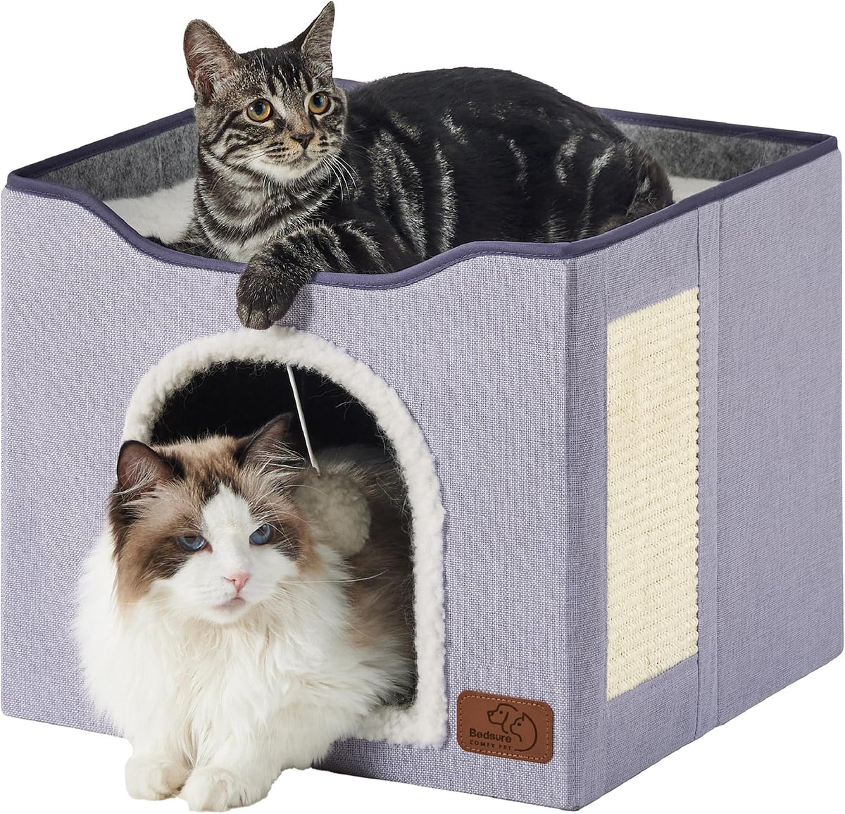 Bedsure Cat House Bed for Indoor Cats with Fluffy Ball and Scratch Pad - Cloud Purple / Single