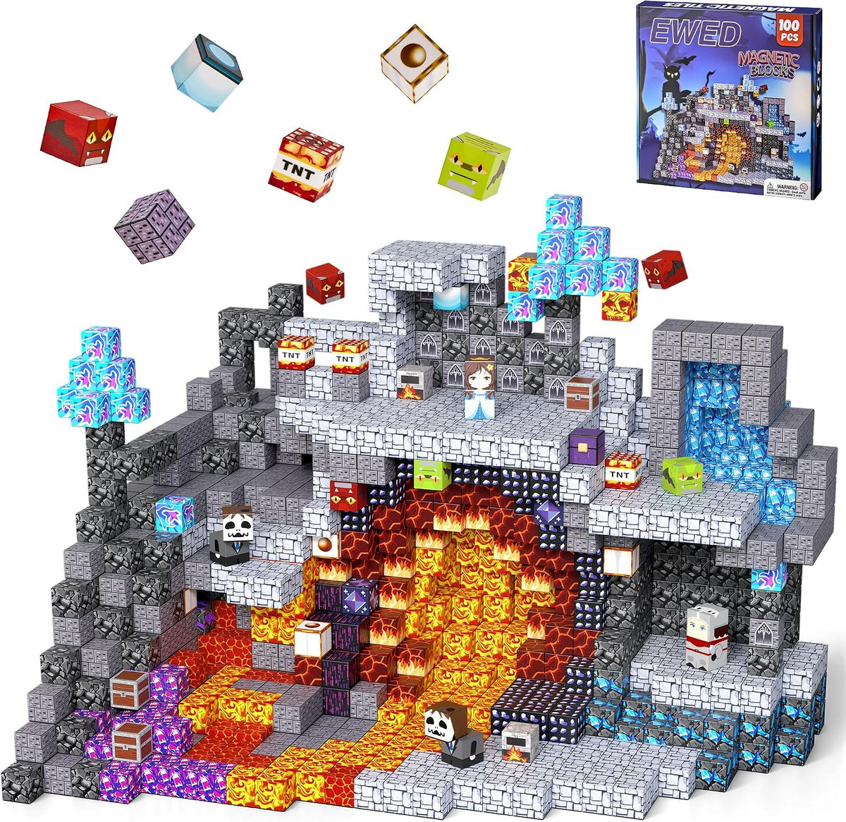 EWED 200 piece forest themed magnetic building blocks with trees, houses and figures - view 2