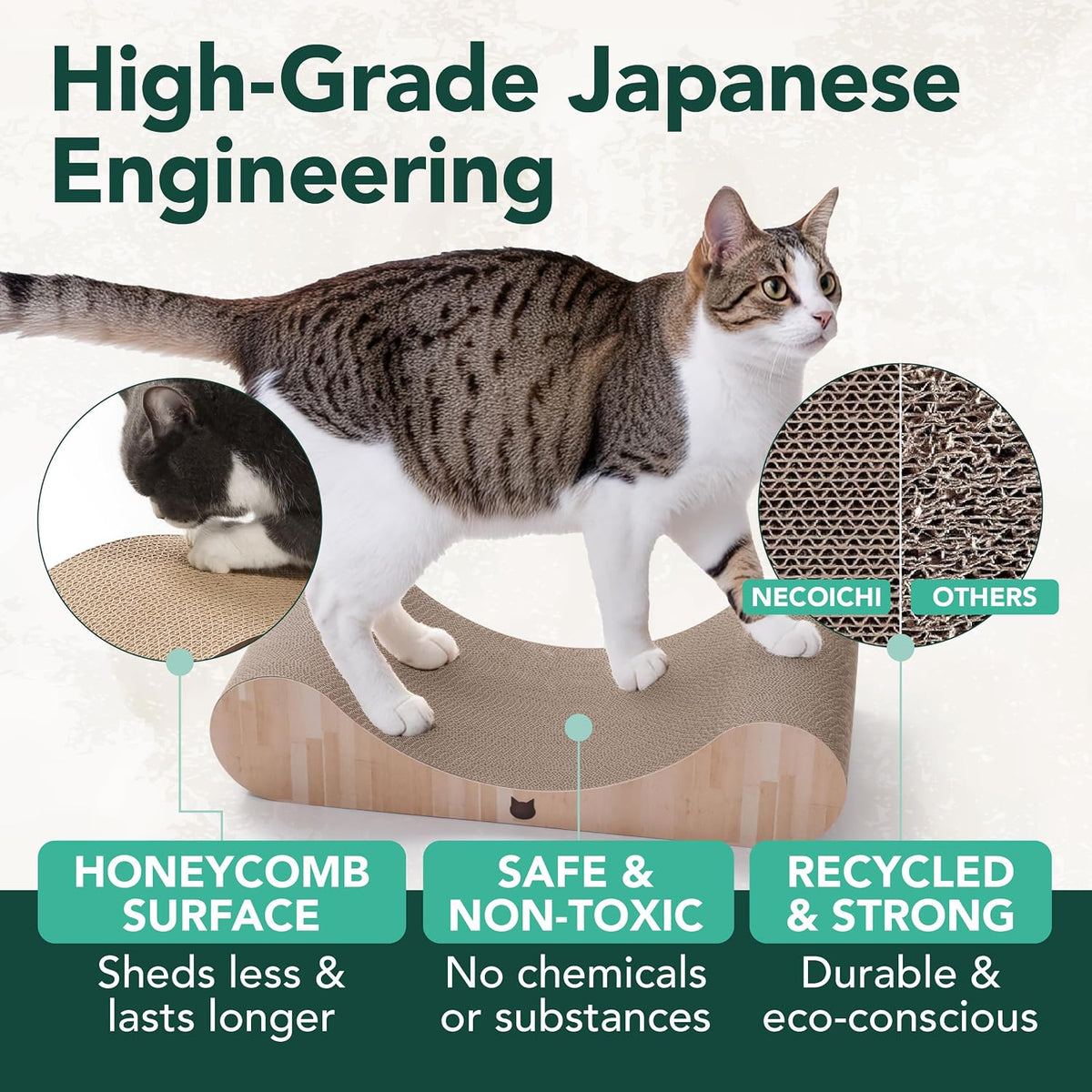 Necoichi Cardboard Cat Scratcher Bed for Indoor Cats - Regular / Oak - image 4