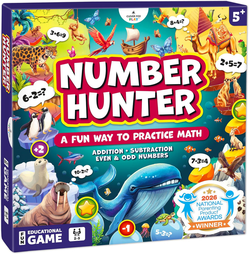Number Hunter Math Board Game for Kids 5-7 - Addition and Subtraction