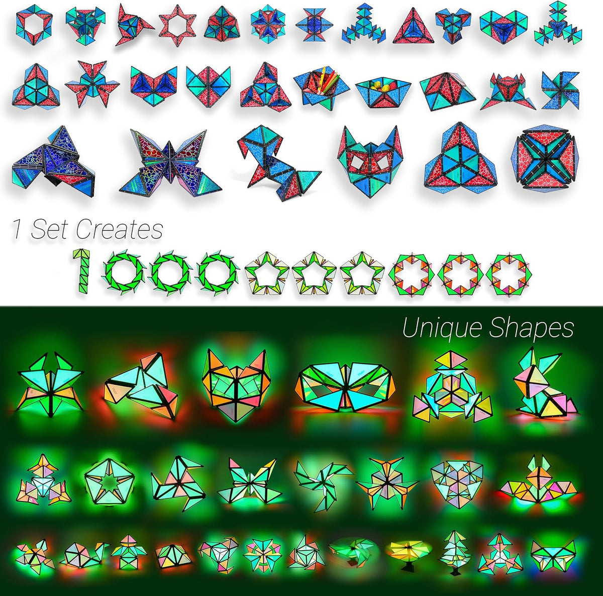 TOSY Magnet Pyramid Glow - 1 Cube Transforms into 1 Billion Shapes, 12 Pieces, 243 Magnets - Mixed (Set of 2) - image 3