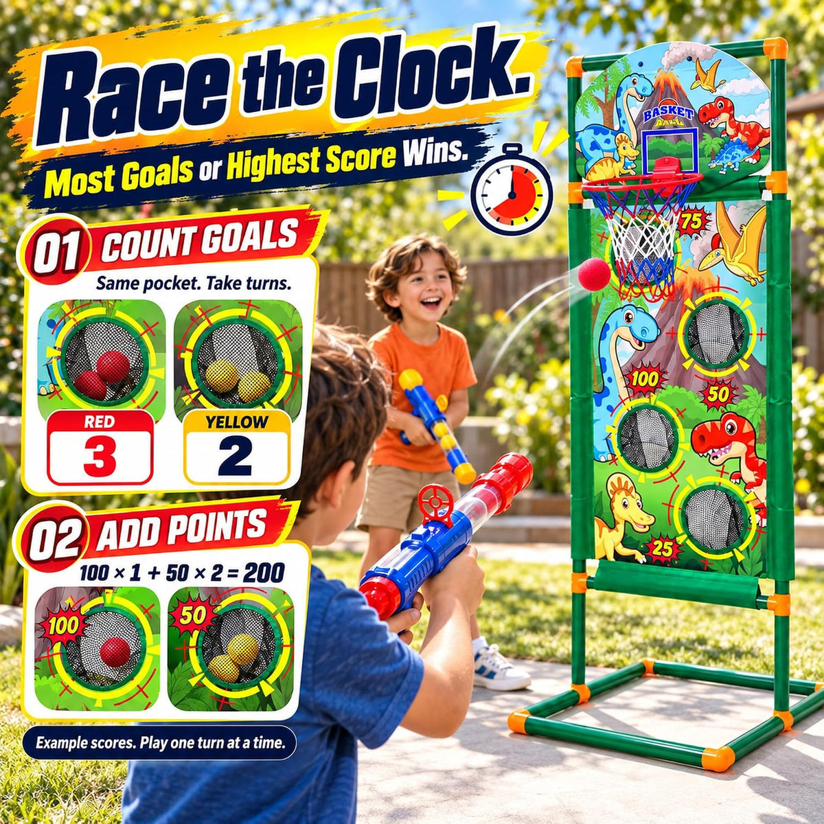 EagleStone space shooting target game with 2 air guns, foam balls and basketball hoop - view 7