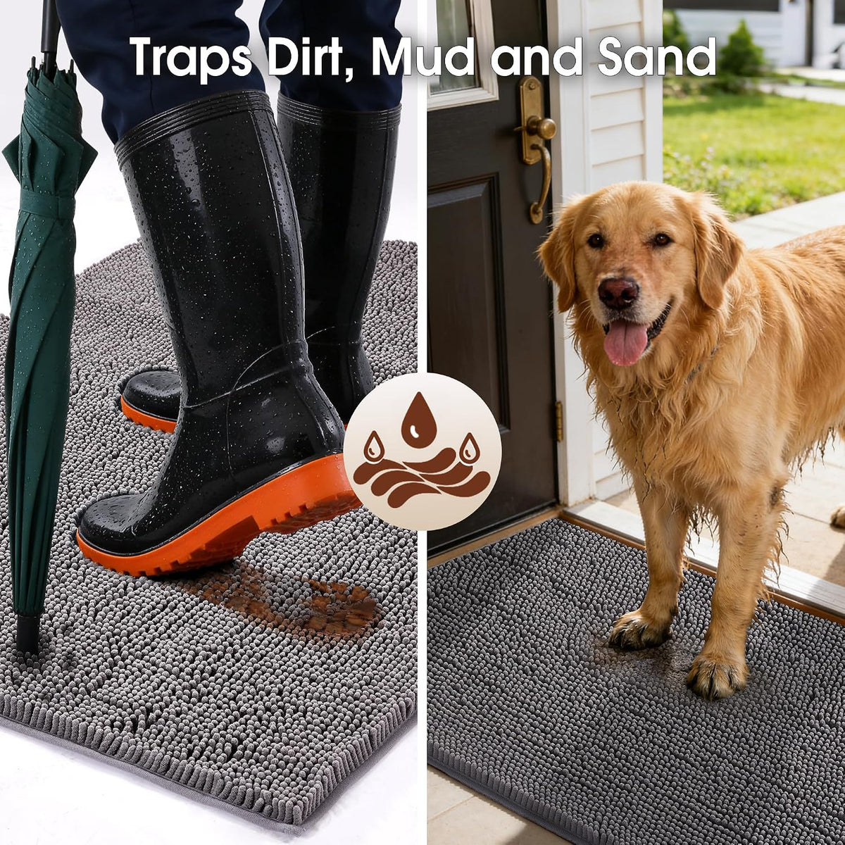 Lovydro grey chenille absorbent dog door mat, 72 by 24 inches - view 3