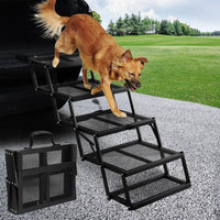 Folding Dog Stairs for Car, 16.9" Wide 4-Step Non-Slip Pet Steps – Essentials for Dogs - Mesh / 16.9In-4 Steps
