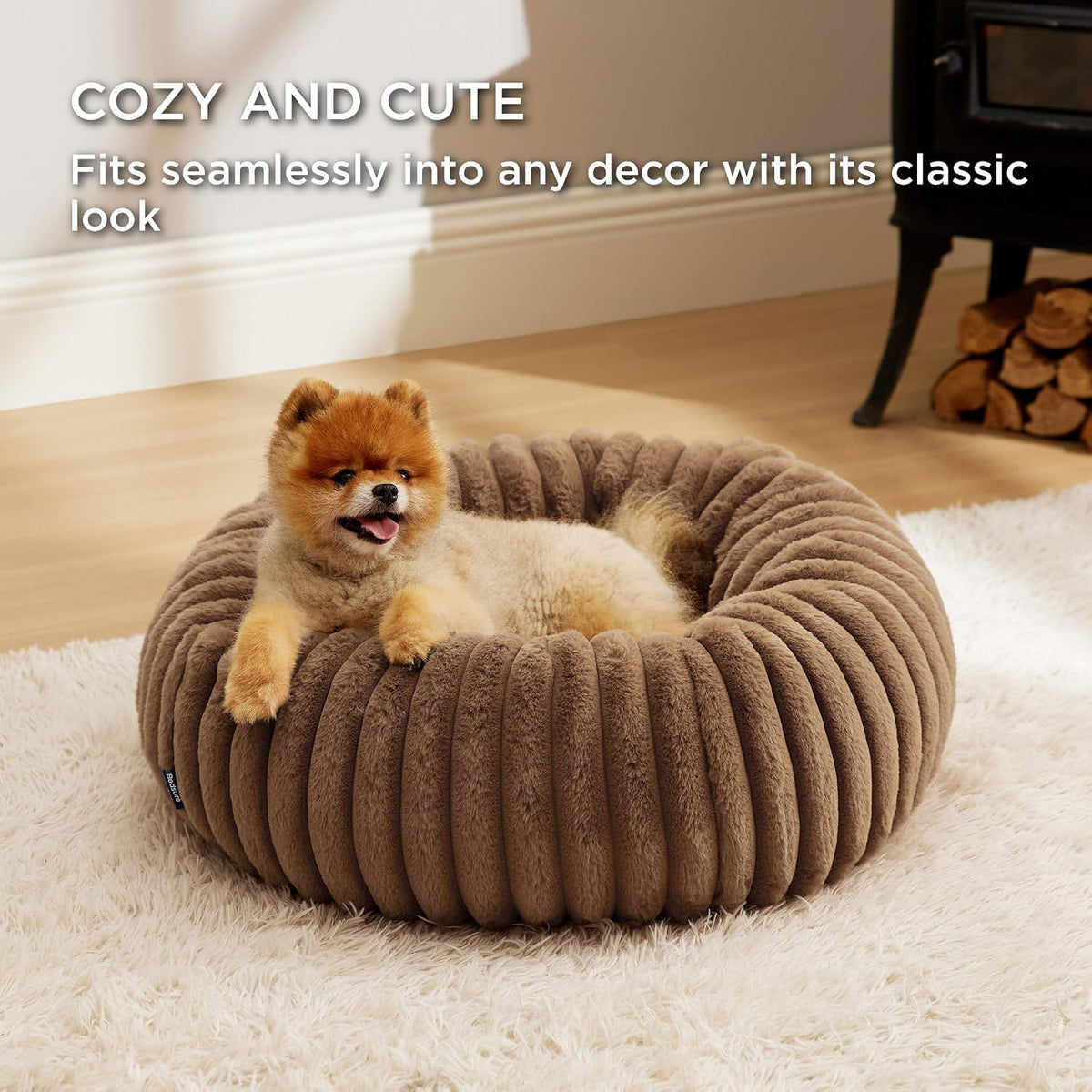 Bedsure ComfyFleece Donut Dog Bed Medium Size Dog with Washable Cover – Essentials for Dogs - S (23x23x7) / Camel Brown - image 4