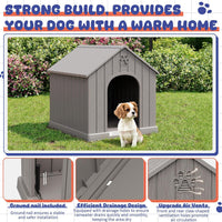 Dog House Outdoor, Plastic Small Dog House-Weatherproof Design with Air Vents & Elevated Floor - Classic Grey / 26" L x 23.6" W x 25.8" H - image 4