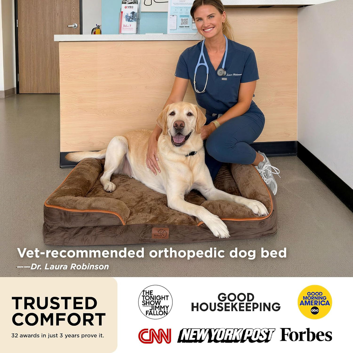 Bedsure Orthopedic Dog Bed Medium Washable Original Design - Beige / 35"l X 25"w X 6.5"th - image 2