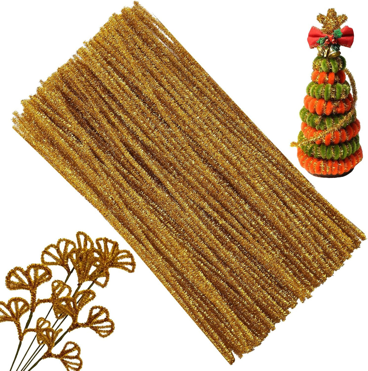Pipe Cleaners Craft Supplies - 30CM / Glitter Golden / 100