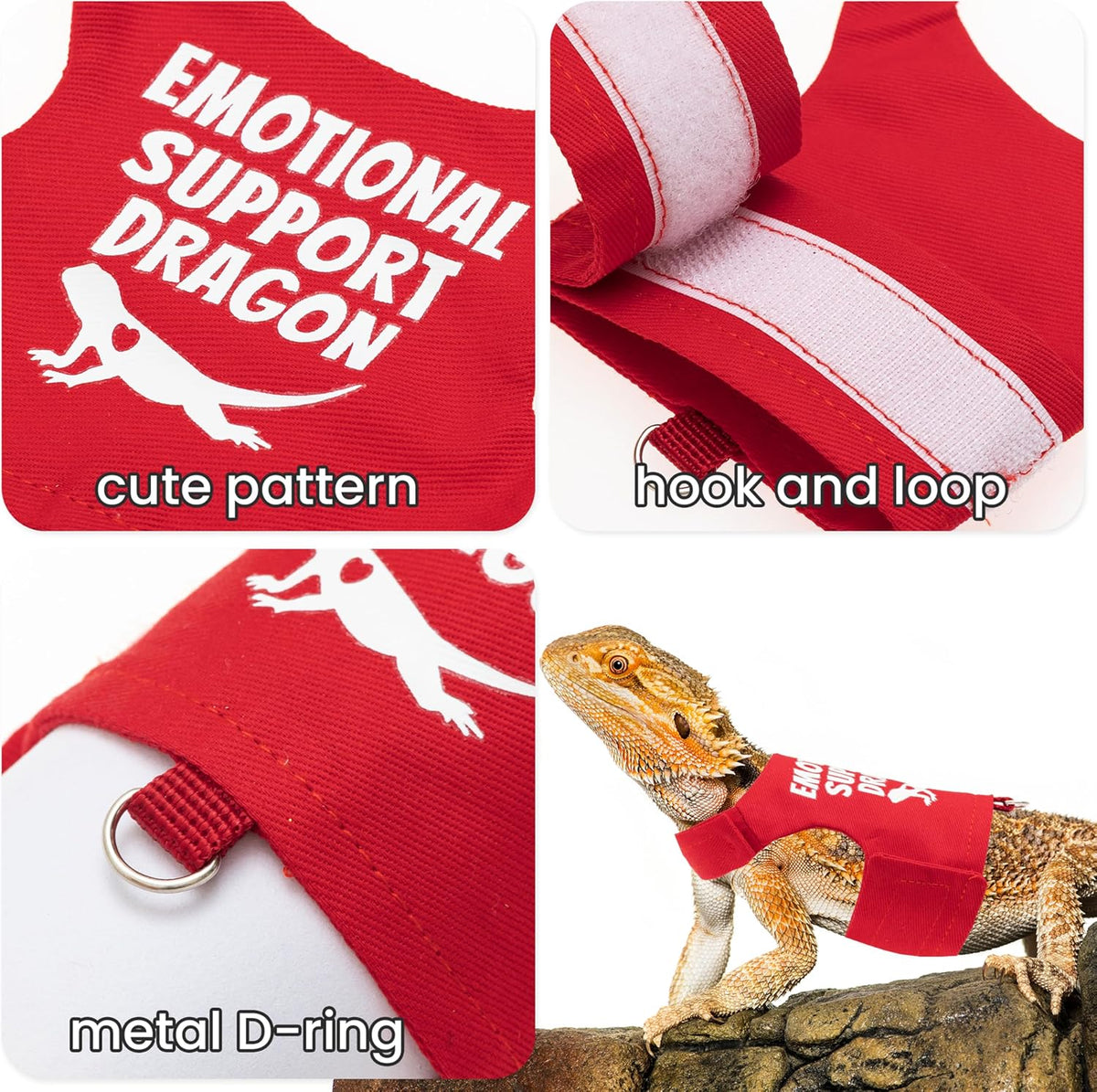 Bearded Dragon Harness and Leash Set, Escape Proof Reptile Vest – Essentials for Reptiles And Amphibians - Red - image 4