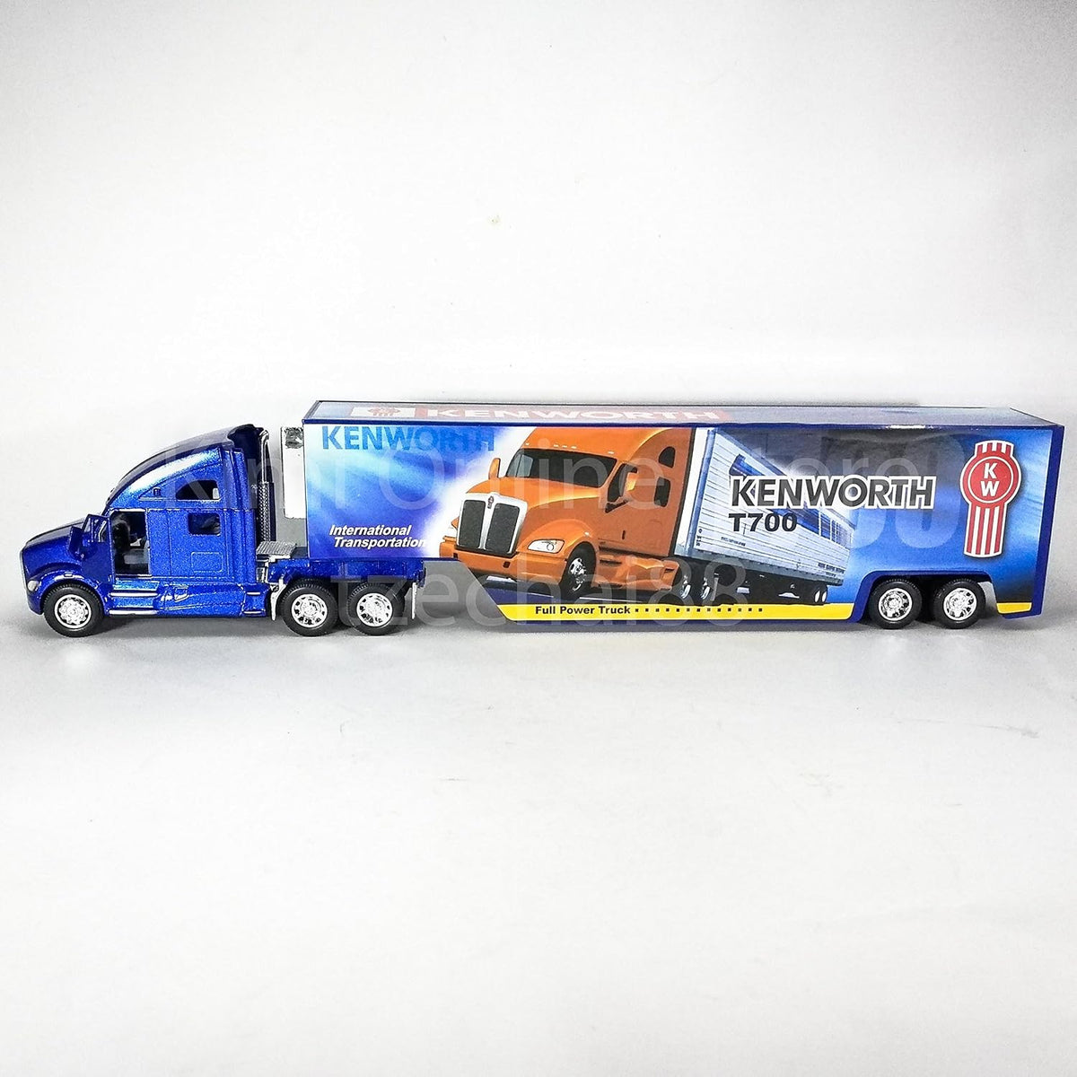 KiNSMART Kenworth T700 Container Truck, 1:68 Scale - Blue With Decals - image 2