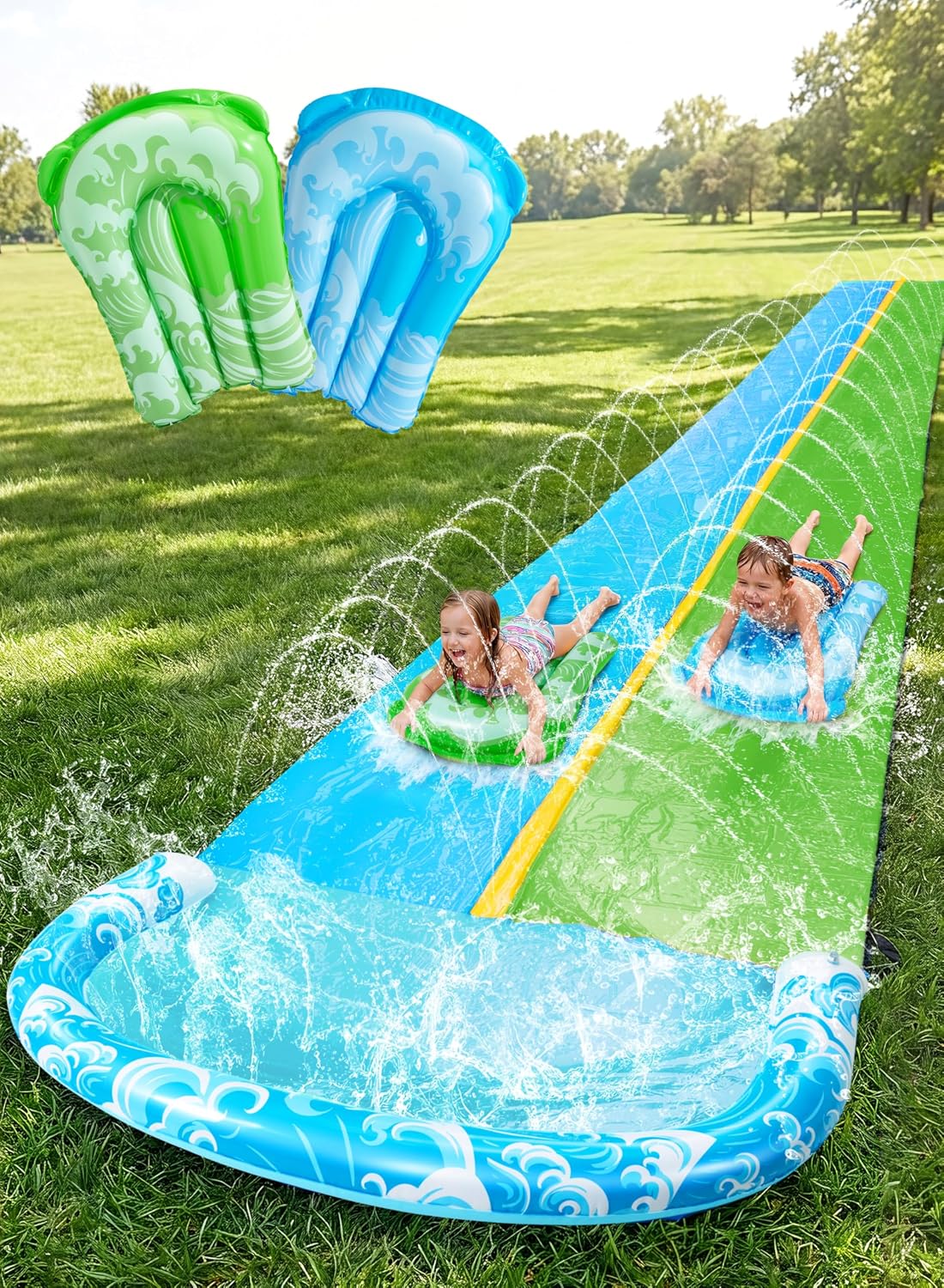 JOYIN 22.5ft Water Slides and 2 Bodyboards - Blue, Green / 32.5ft
