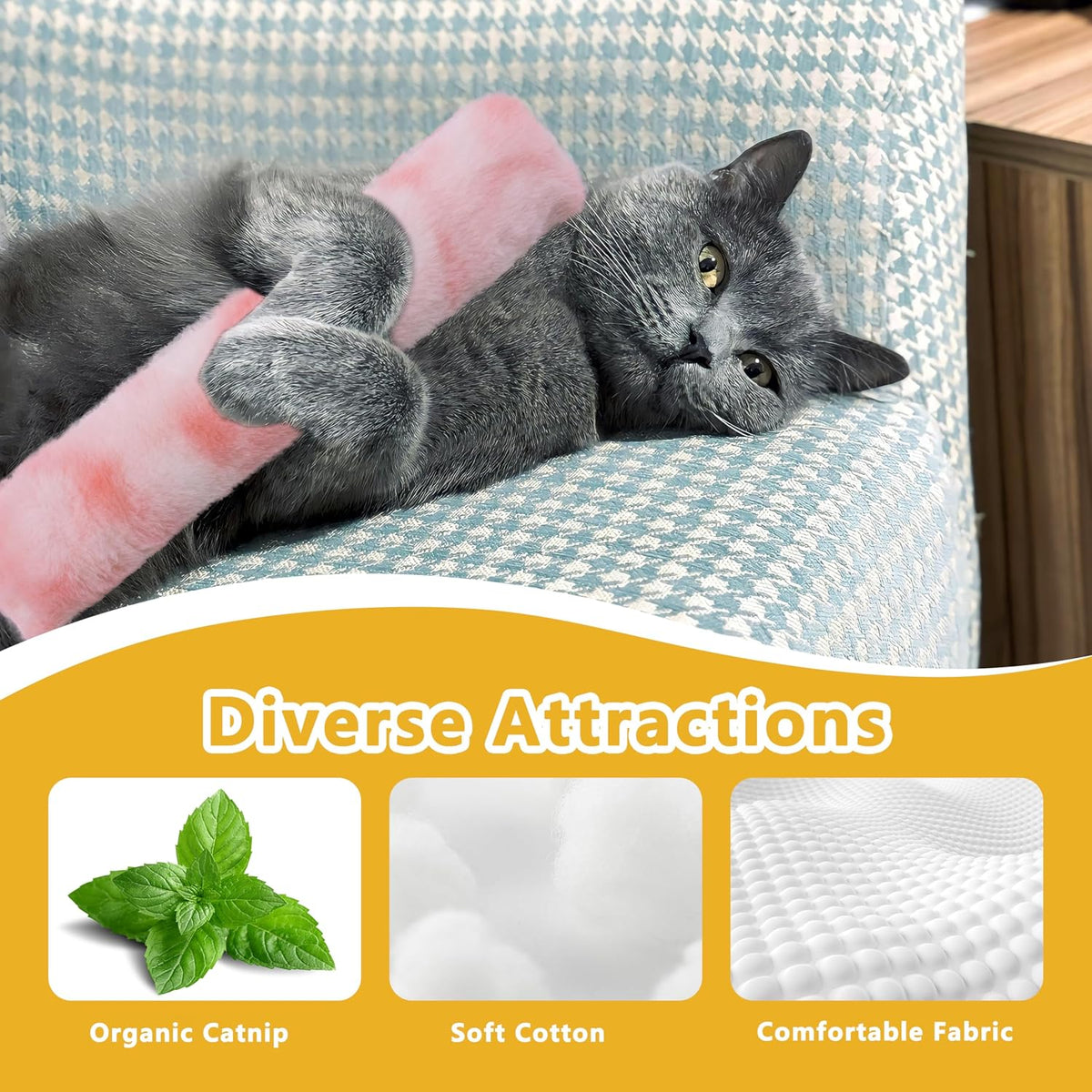 3 Pack Catnip Toys, Soft and Durable Cat Pillows Toys - Pastel Set - image 3