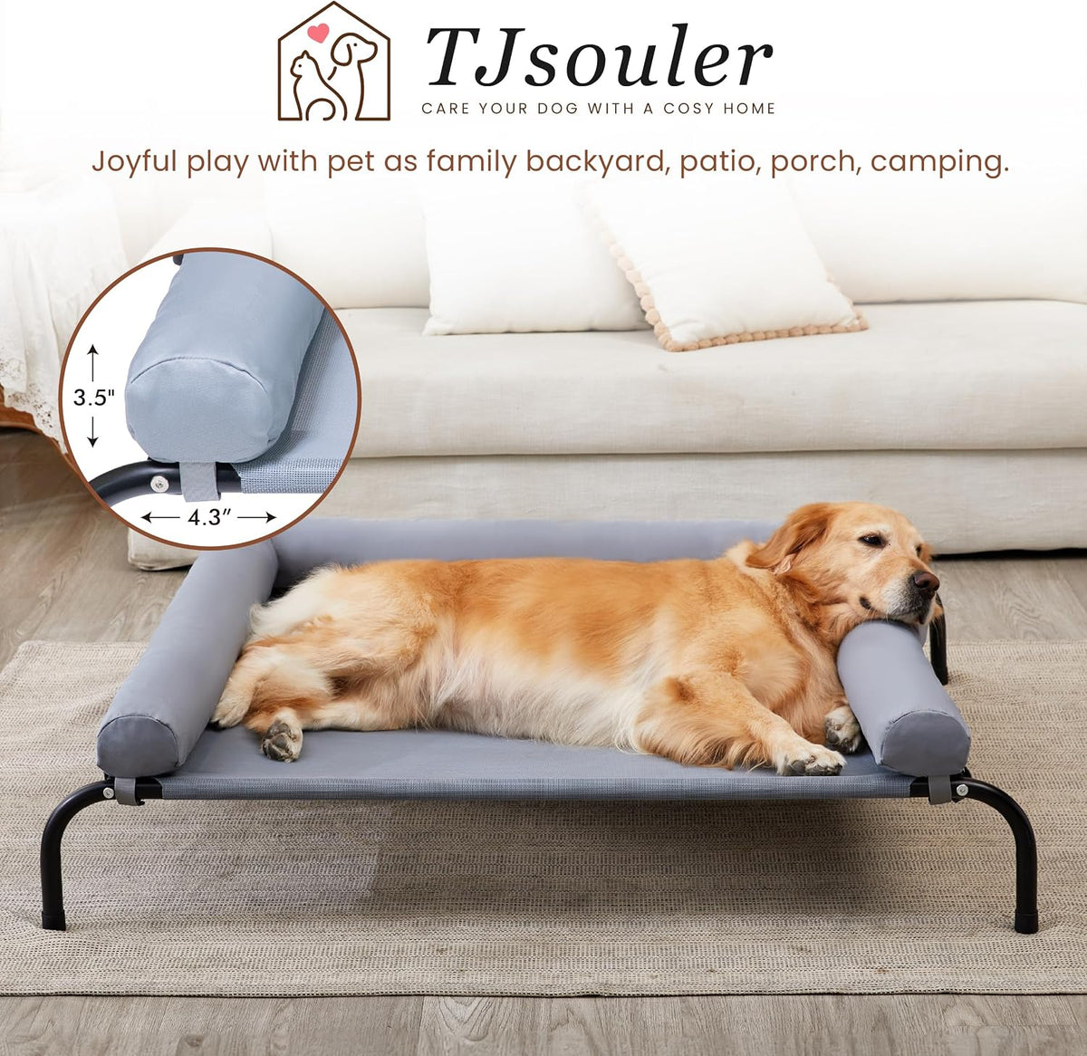 TJSOULER Cooling Elevated Dog Bed with Pillows - XL(48.5x35.5x8)Inches / Grey - image 3