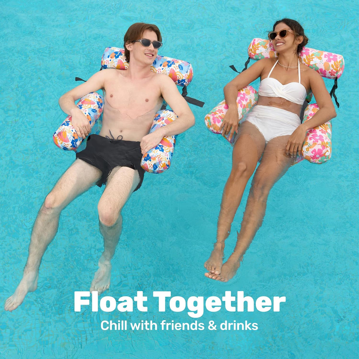 SLOOSH Inflatable Pool Floats Adult - Pink,Blue-Tropical Flowers - image 3