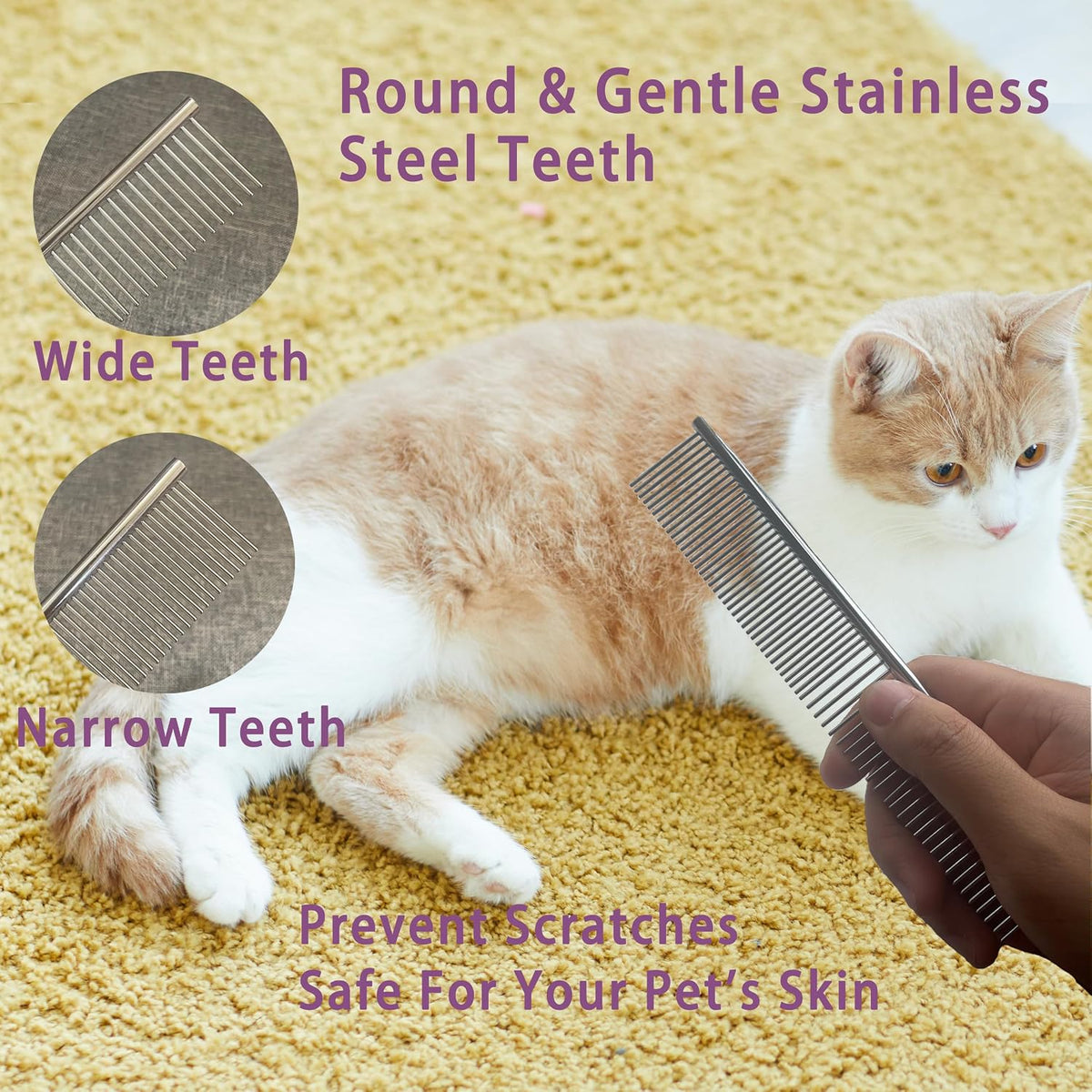 Cat Grooming Kit, 6-Piece Deshedding Brush Set, Pink – Essentials for Cats - Blue - image 4