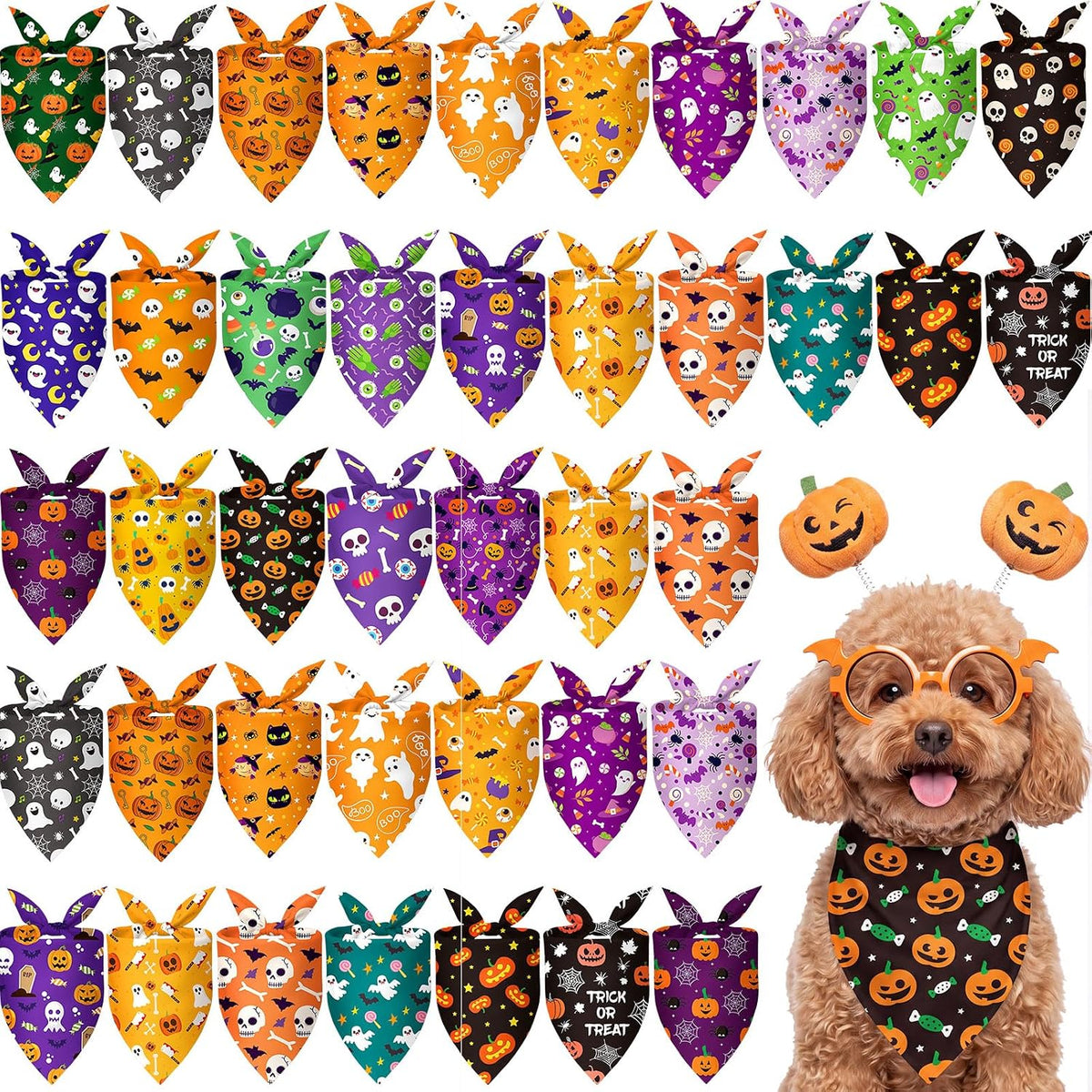 50 Pcs Halloween Dog Bandanas Bulk - 19.7 x 13.8 x 13.8 Inch / Halloween / 100