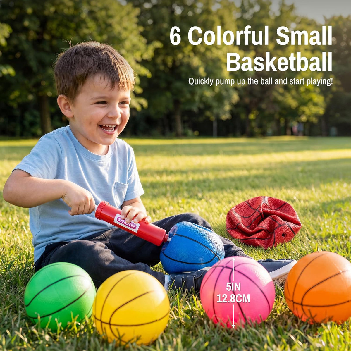 SYNCFUN 6 PCS Mini Basketballs, Inflatable Rubber Ball - Multicolored - image 2