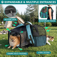 PetAmi Expandable Dog Cat Backpack Carrier, Airline Approved - 12.5"L x 10.2"W x 16.3"H / Turquoise - image 3