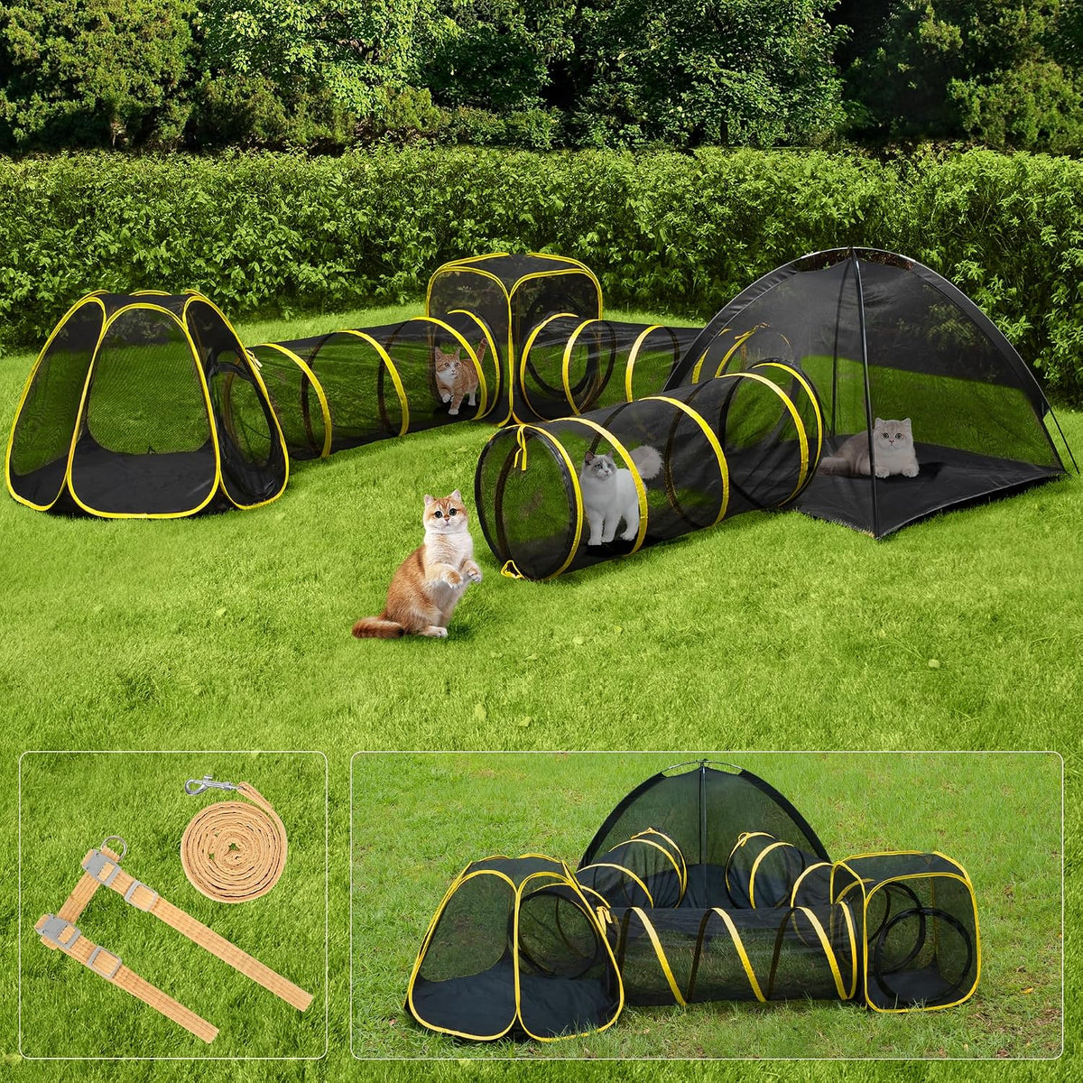 VIVOHOME 6-in-1 Outdoor Cat Enclosure with Playhouse - Large