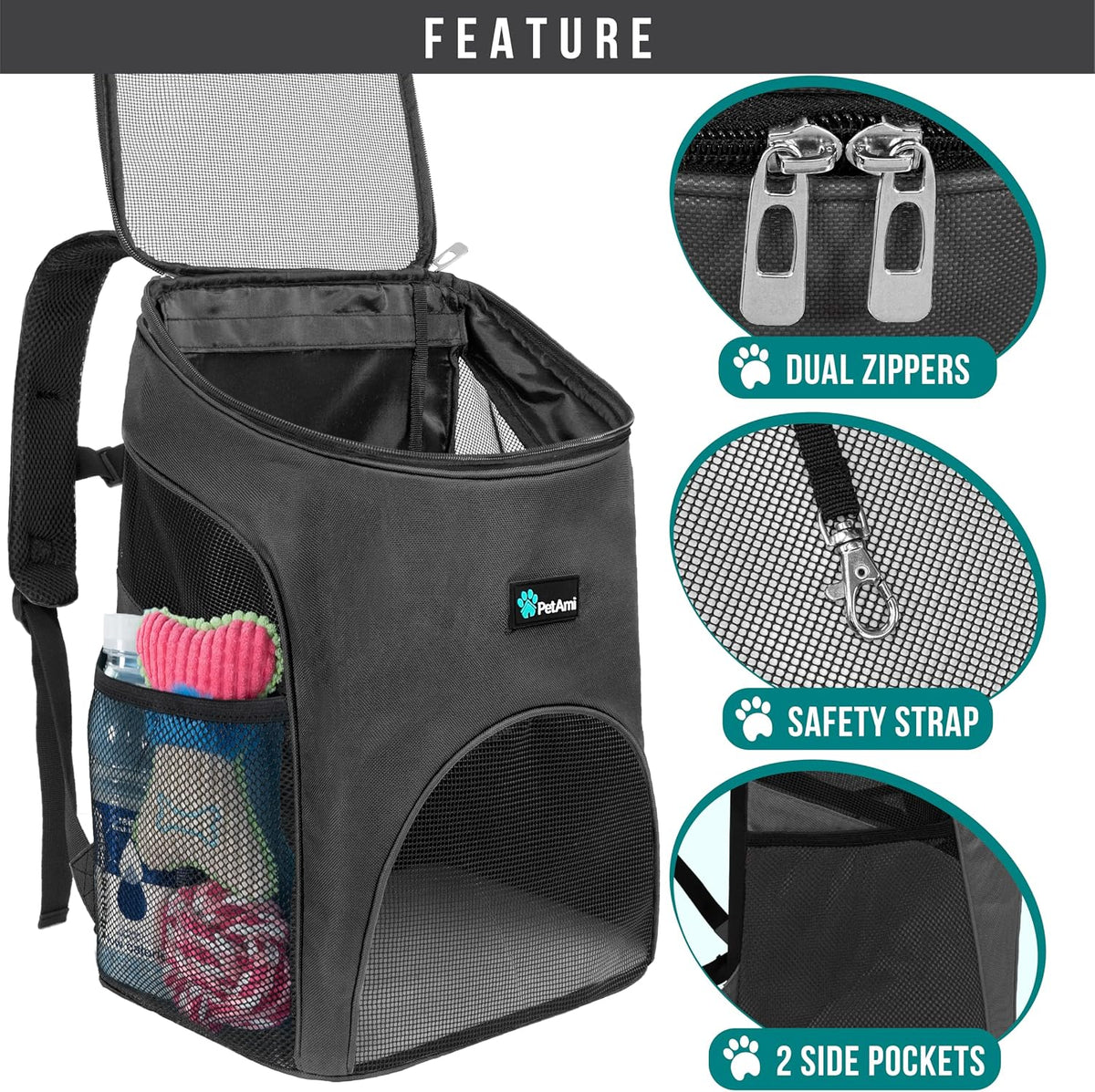 PetAmi Cat Backpack Carrier for Small Dogs and Large Cats - Gray - image 3