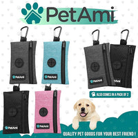 PetAmi Dog Poop Bag Holder for Leash, Dog Waste Bag Dispenser with Clip, Treat Pouch, Walking & Camping Accessories with Trash Bag Roll, Gray/Black 2 Pack