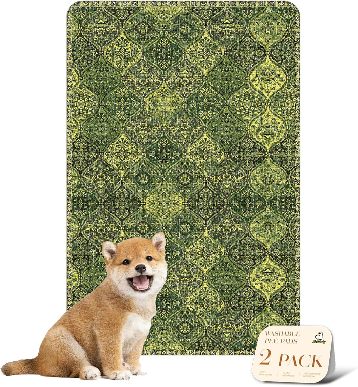 Washable Pee Pads for Dogs, Stylish - 24x36 Inch (Pack of 2) / Green/Multi