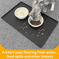 Ptlom Pet Placemat for Dog and Cat, Mat for Prevent Food and Water Overflow, Suitable for Small, Medium and Big Pet, 18" 12", Black, Silicone
