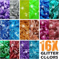 joyous 16x Glitter Colors / 160 pcs | Cat Nail Caps | Cat Claw Covers with Adhesives and Applicators (XS)