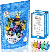 The Dreidel Company multicolored metallic plastic Hanukkah dreidels with English transliteration - view 3