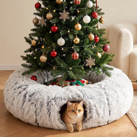 Avont cat tunnel bed in circle shape with plush ball and washable center cushion
