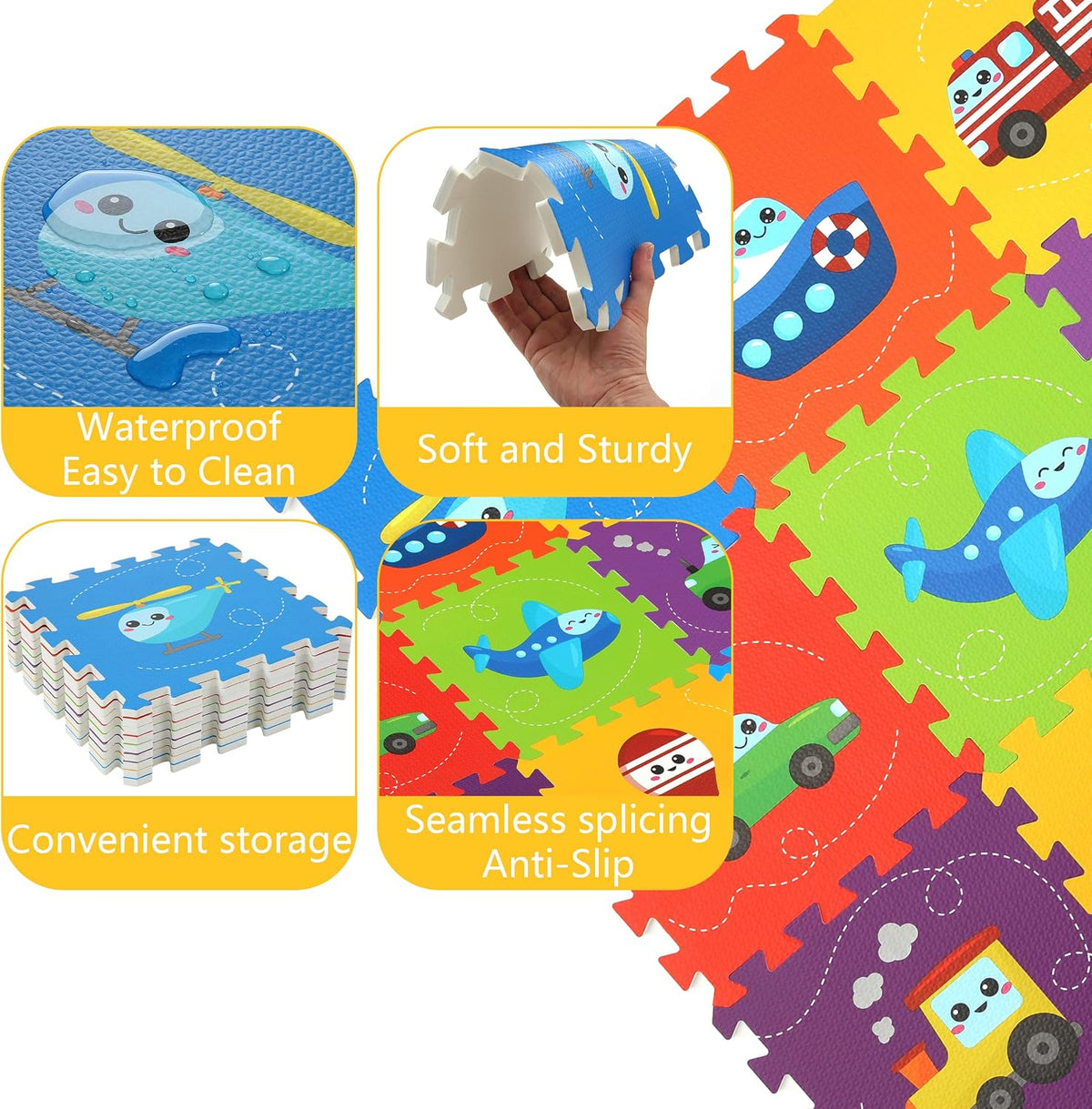 Baby Play Mat, Foam Playmat for Babies, Kids Play Mat - 9 Pieces-vehicle Puzzle Mat - image 3