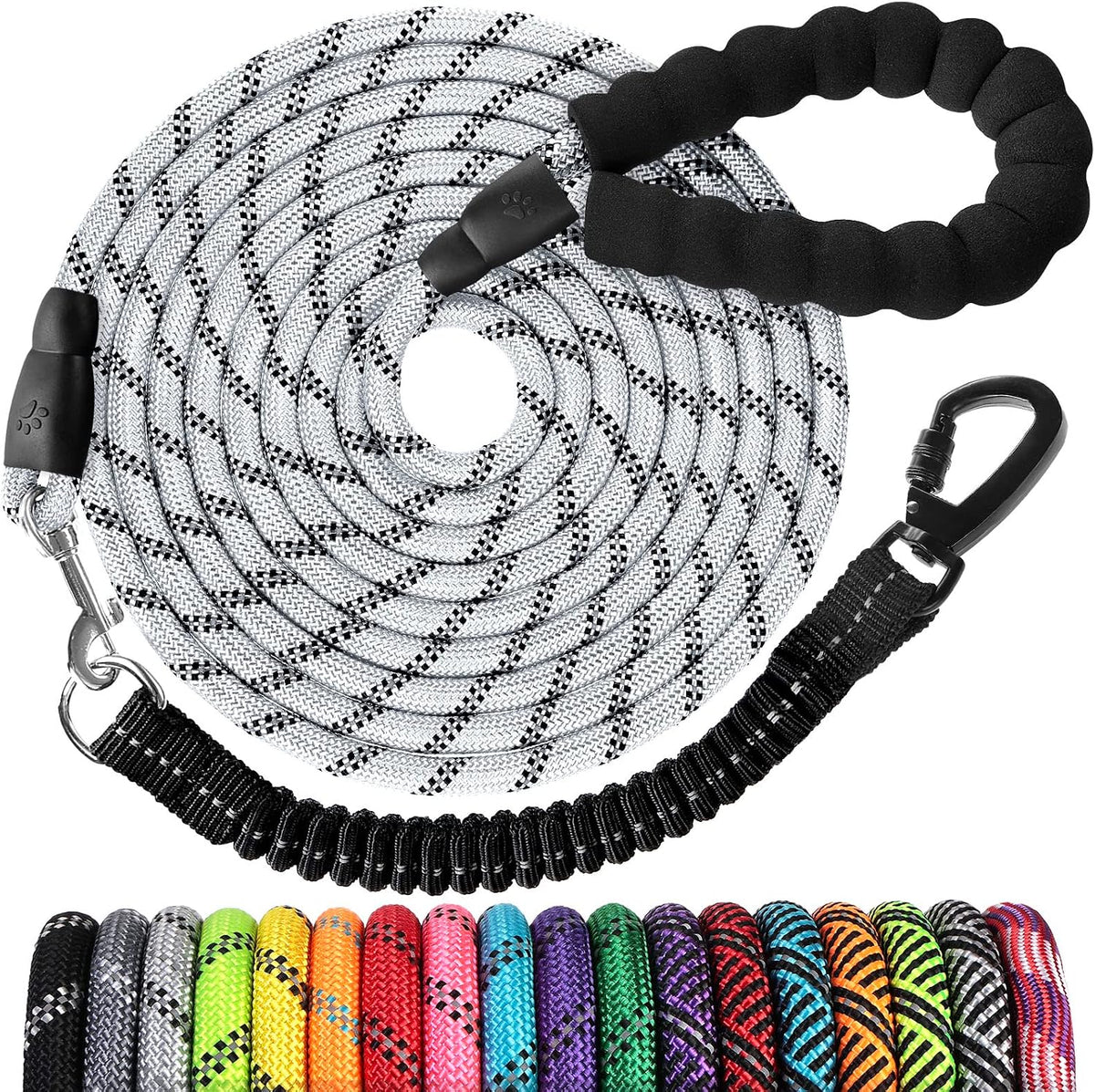Long Dog Leash 15 FT: Heavy Duty Rope Leashes for Dogs Training - silver / 15ft*1/3''